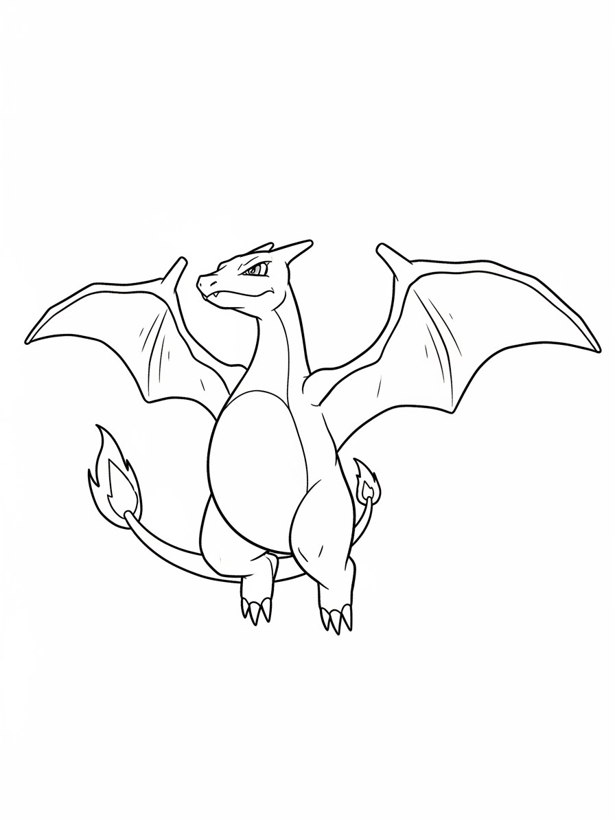Desenho do Charizard com asas abertas para colorir