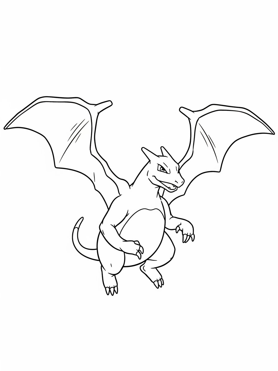 Desenho do Charizard com asas abertas para colorir