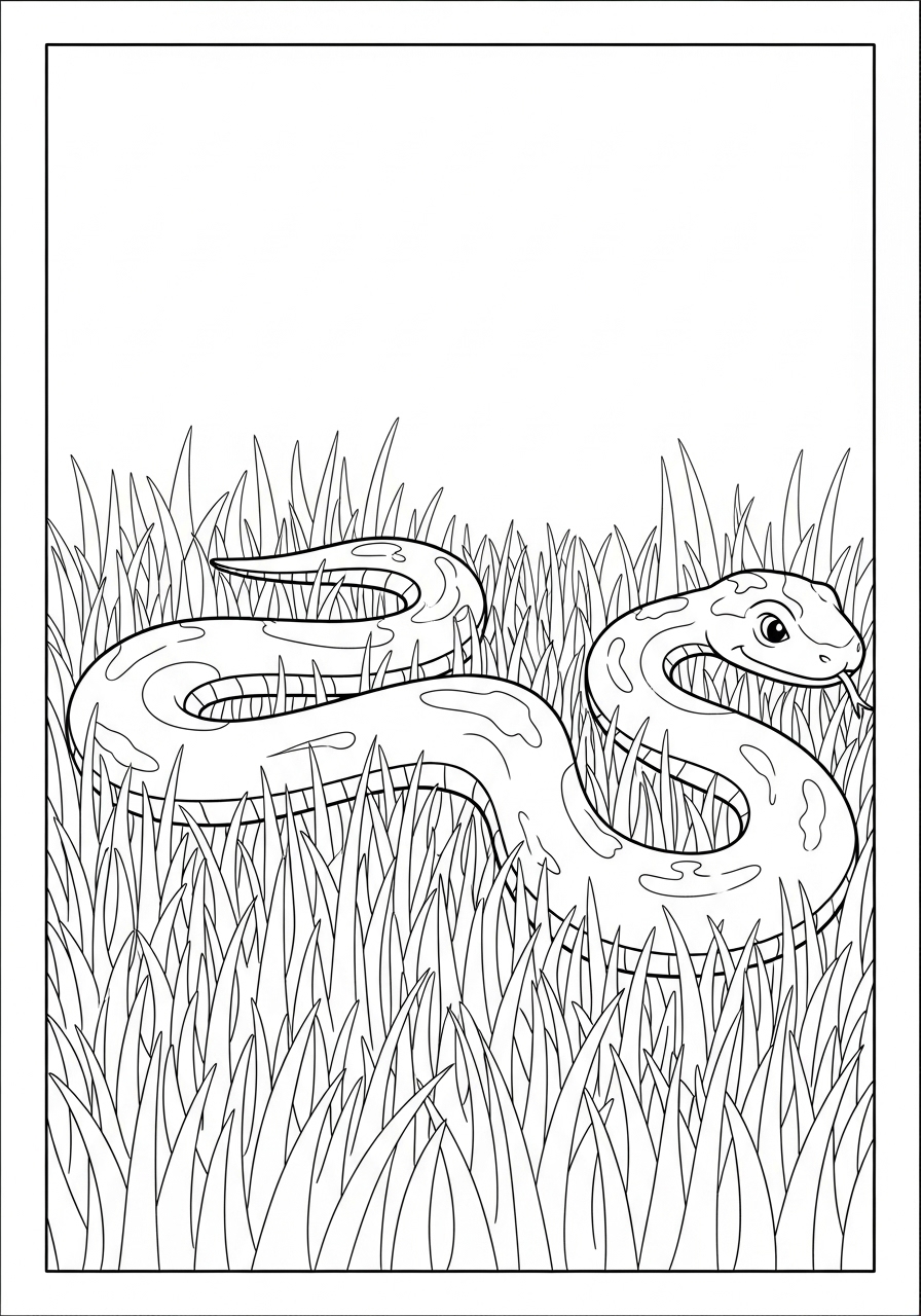 Desenho de Cobra Realista na grama para colorir