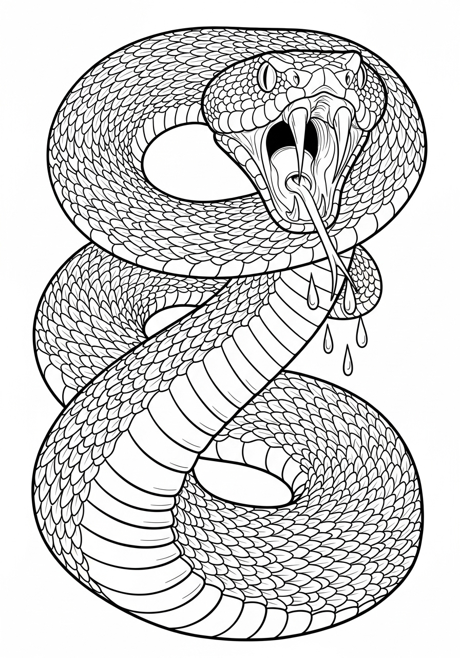 Desenho de Cobra Realista com detalhes para colorir