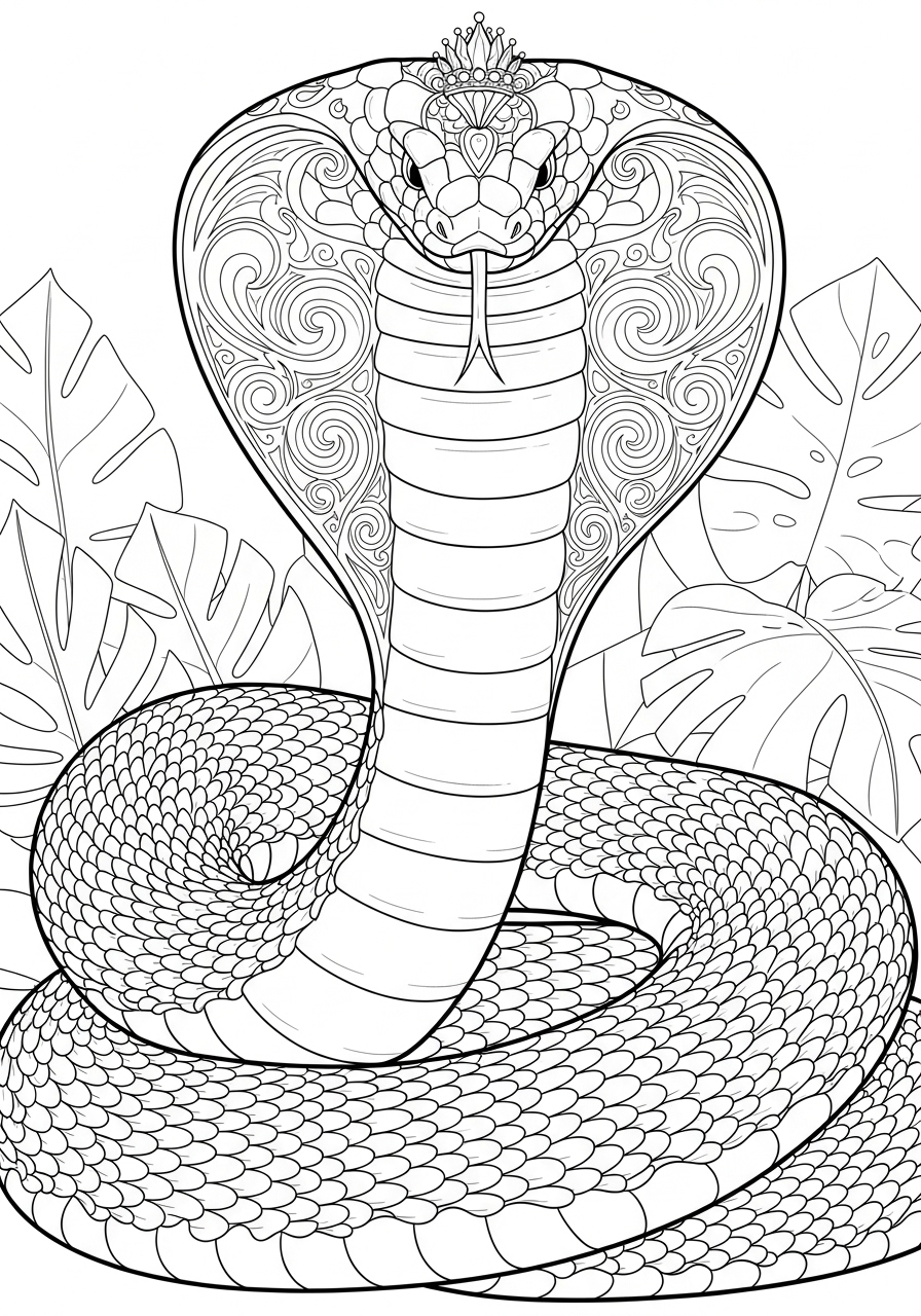 Desenho de cobra com detalhes para colorir