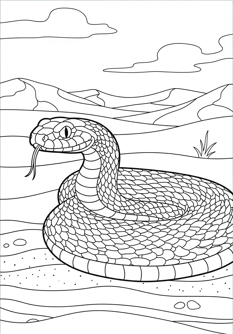Desenho de Cobra Realista na paisagem para colorir
