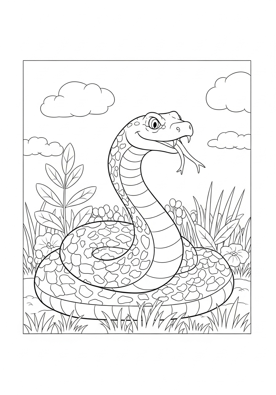 Desenho de Cobra Realista na floresta para colorir