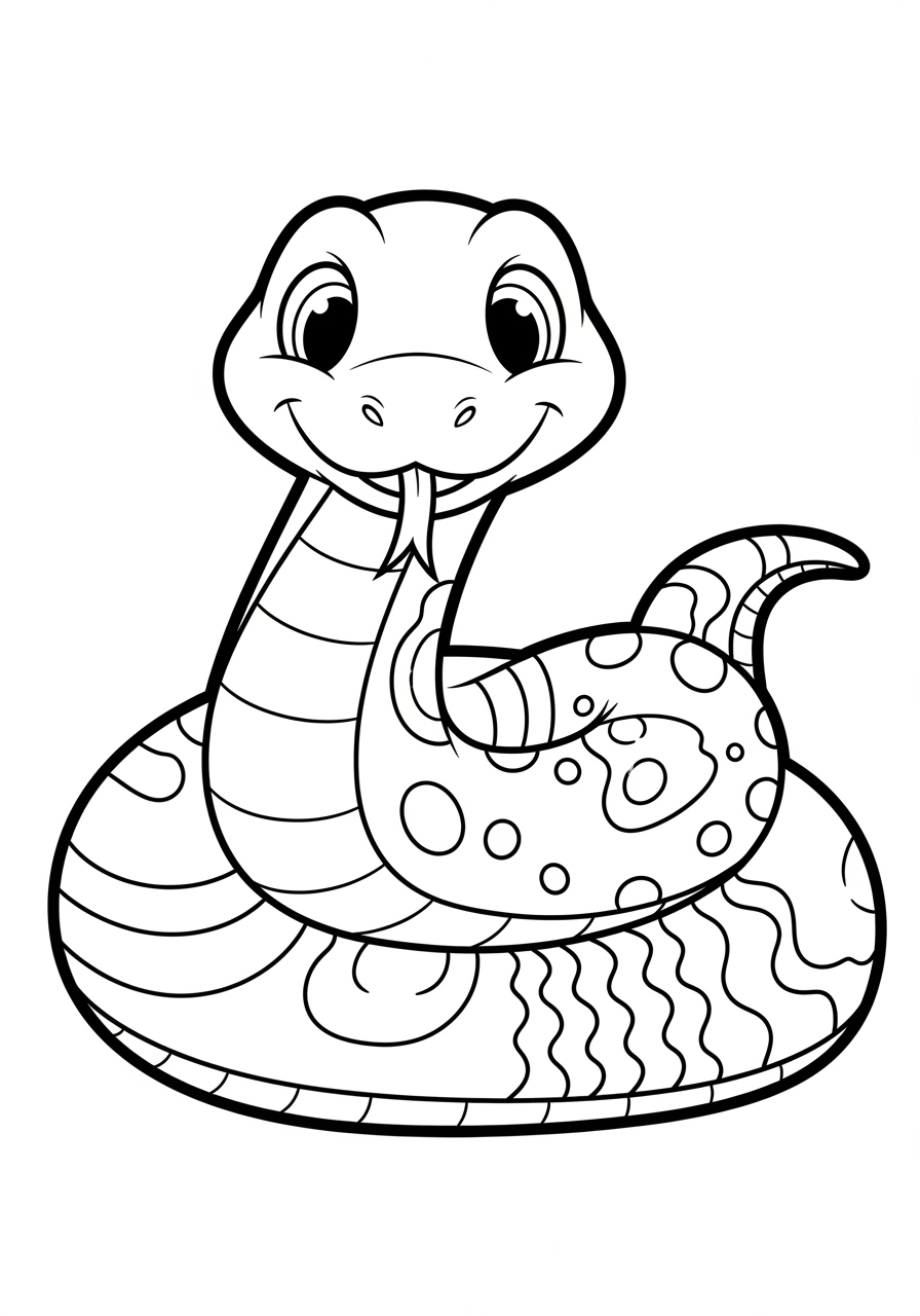 Desenho de Cobra Fofa e Simples para colorir