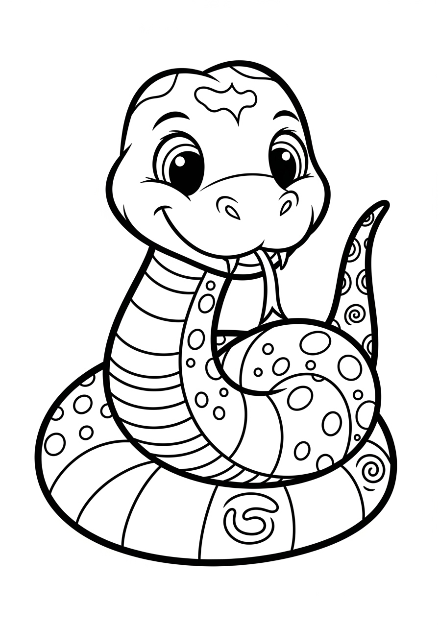 Desenho de Cobra Fofa e Simples para colorir