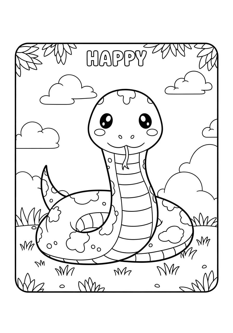 Desenho de Cobra Fofa e Simples para colorir