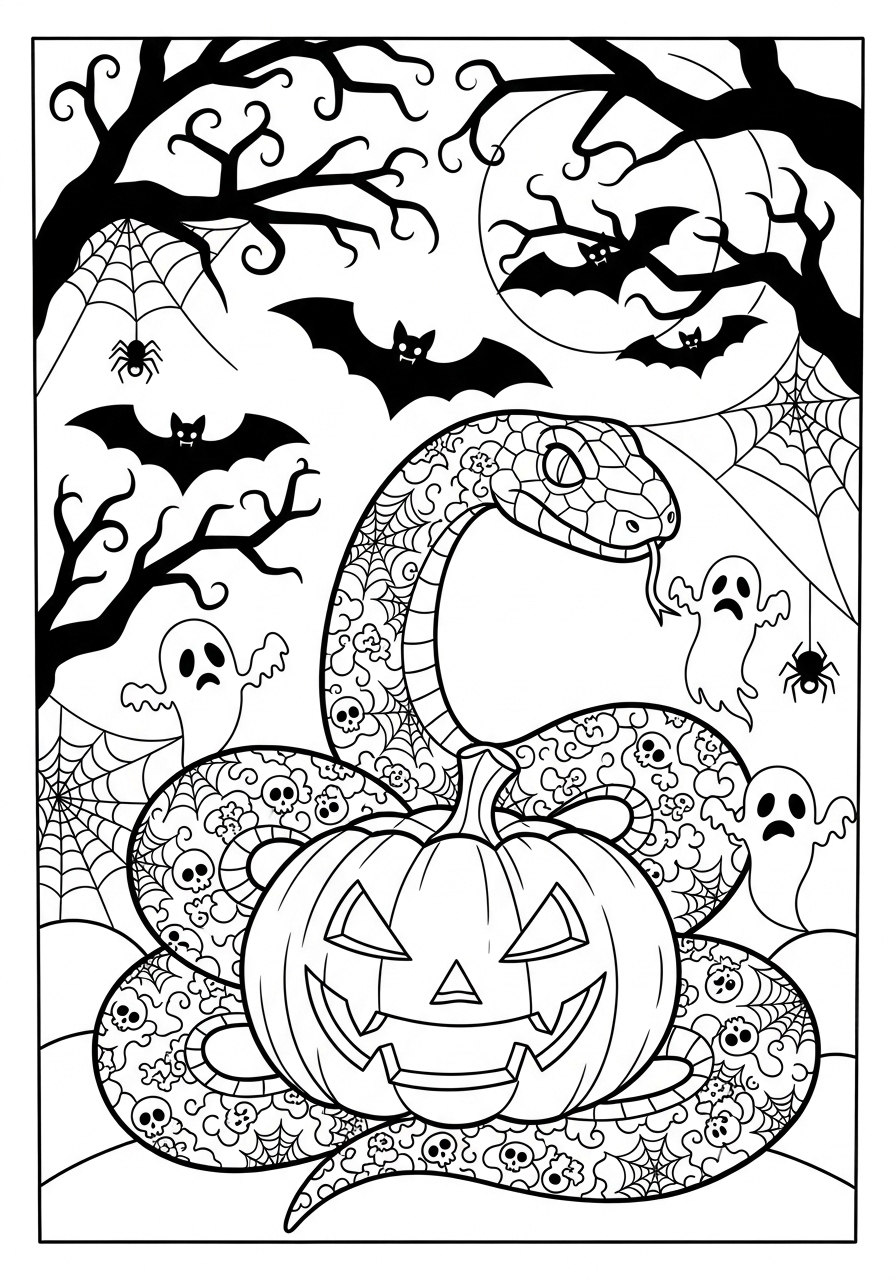 Desenho de Cobra com Abóbora para colorir