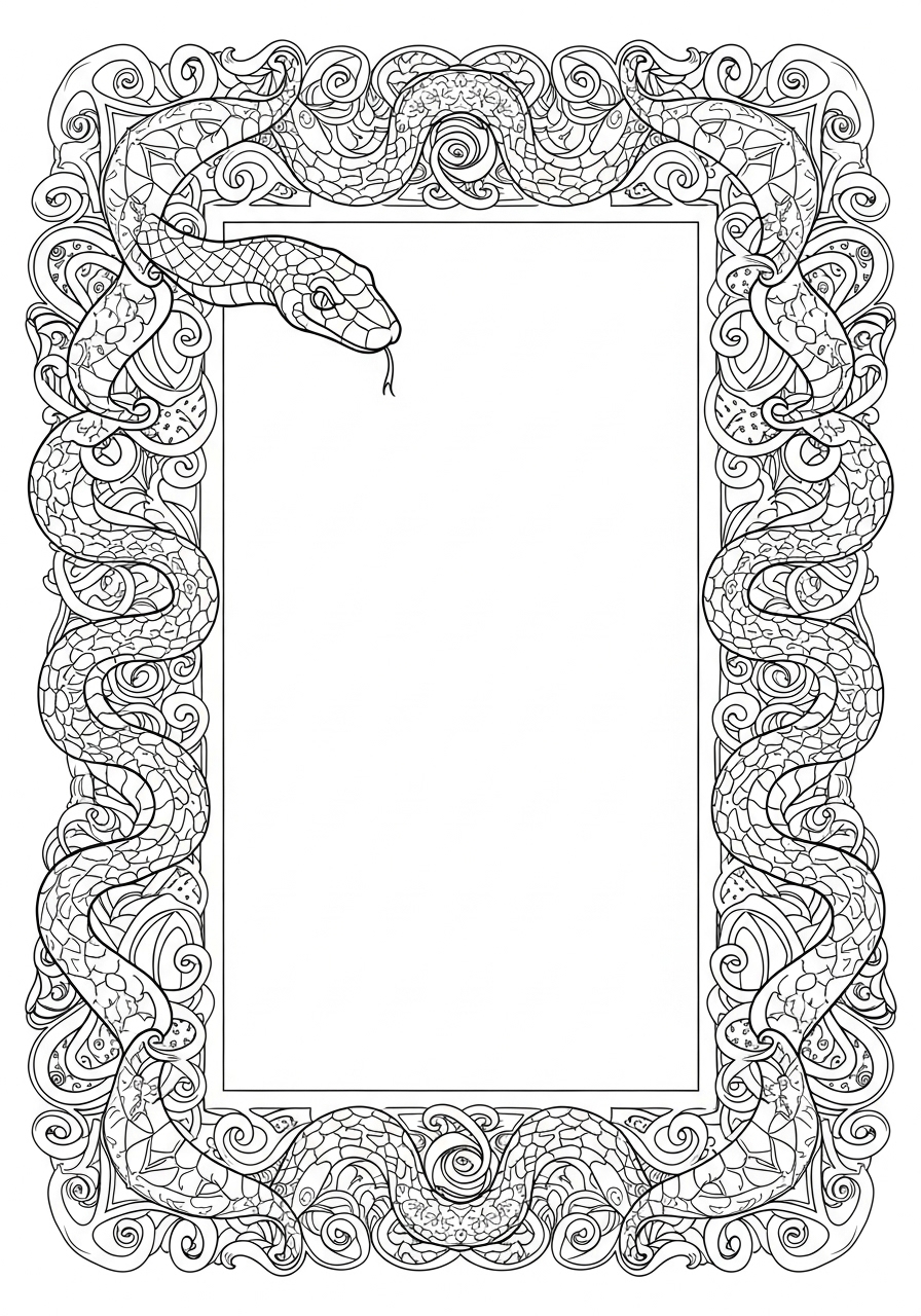 Desenho de Cobra Complexa com Moldura para colorir