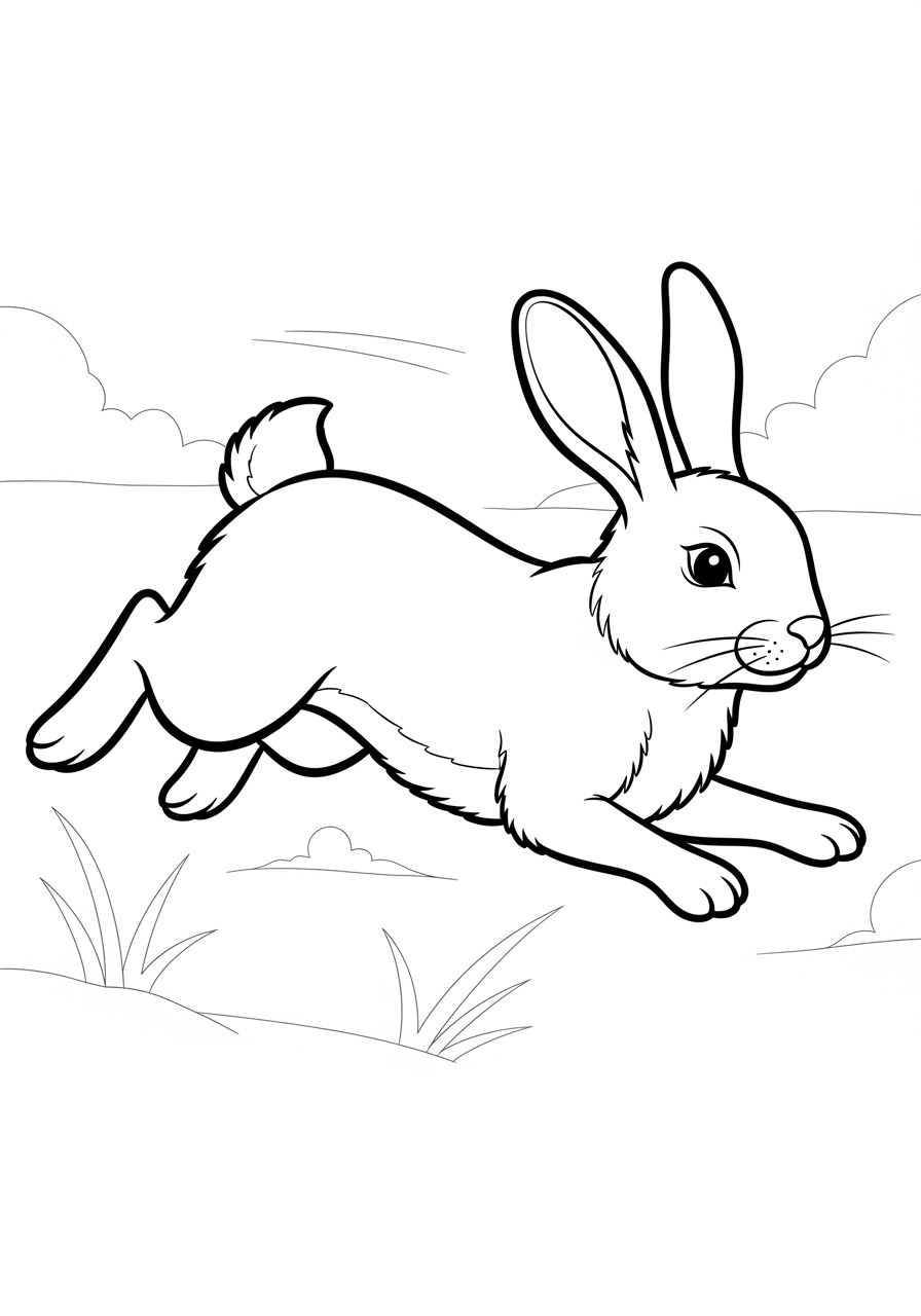 Desenho de Coelho pulando no campo para colorir