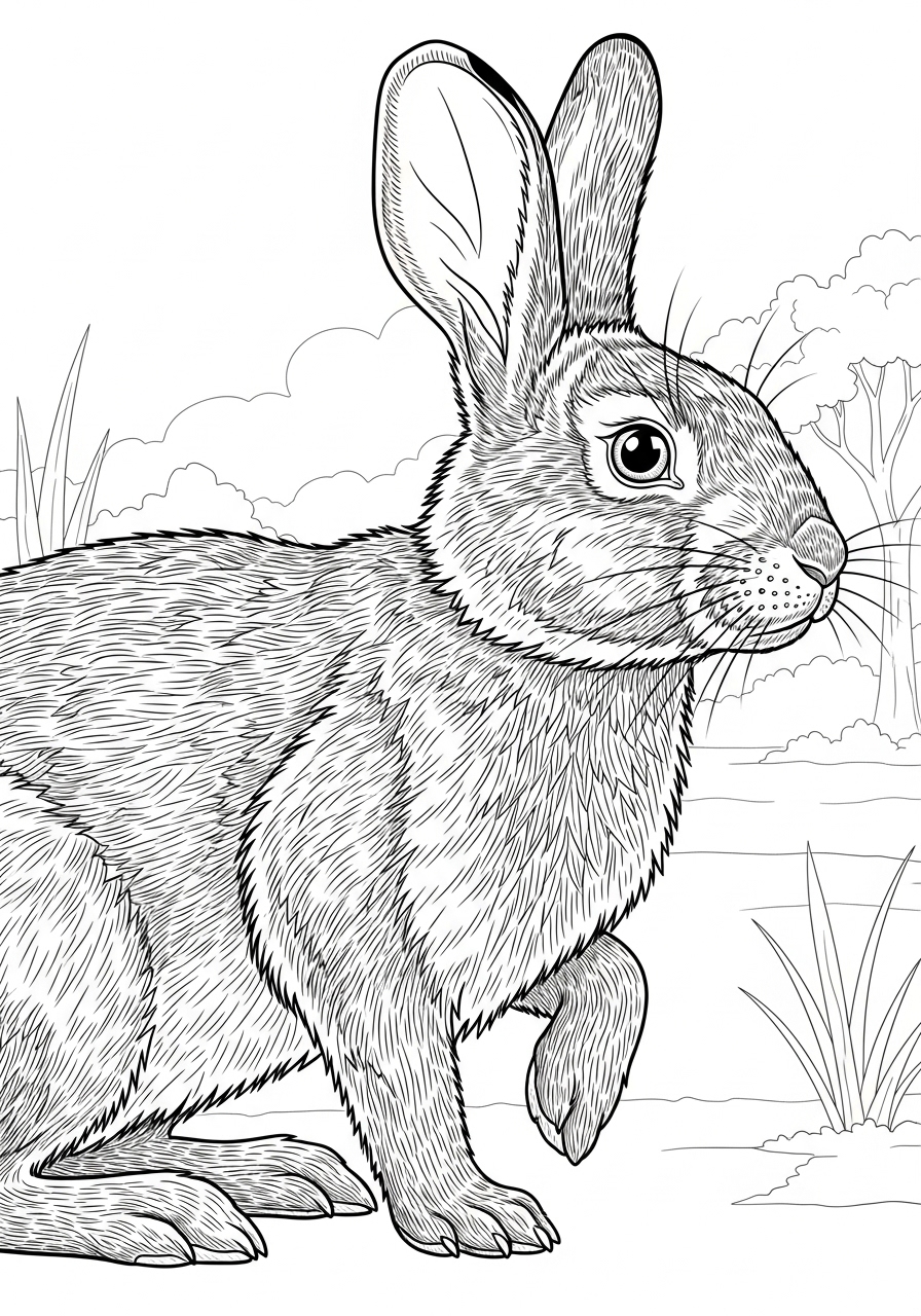 Desenho de Coelho em posição de correr para colorir