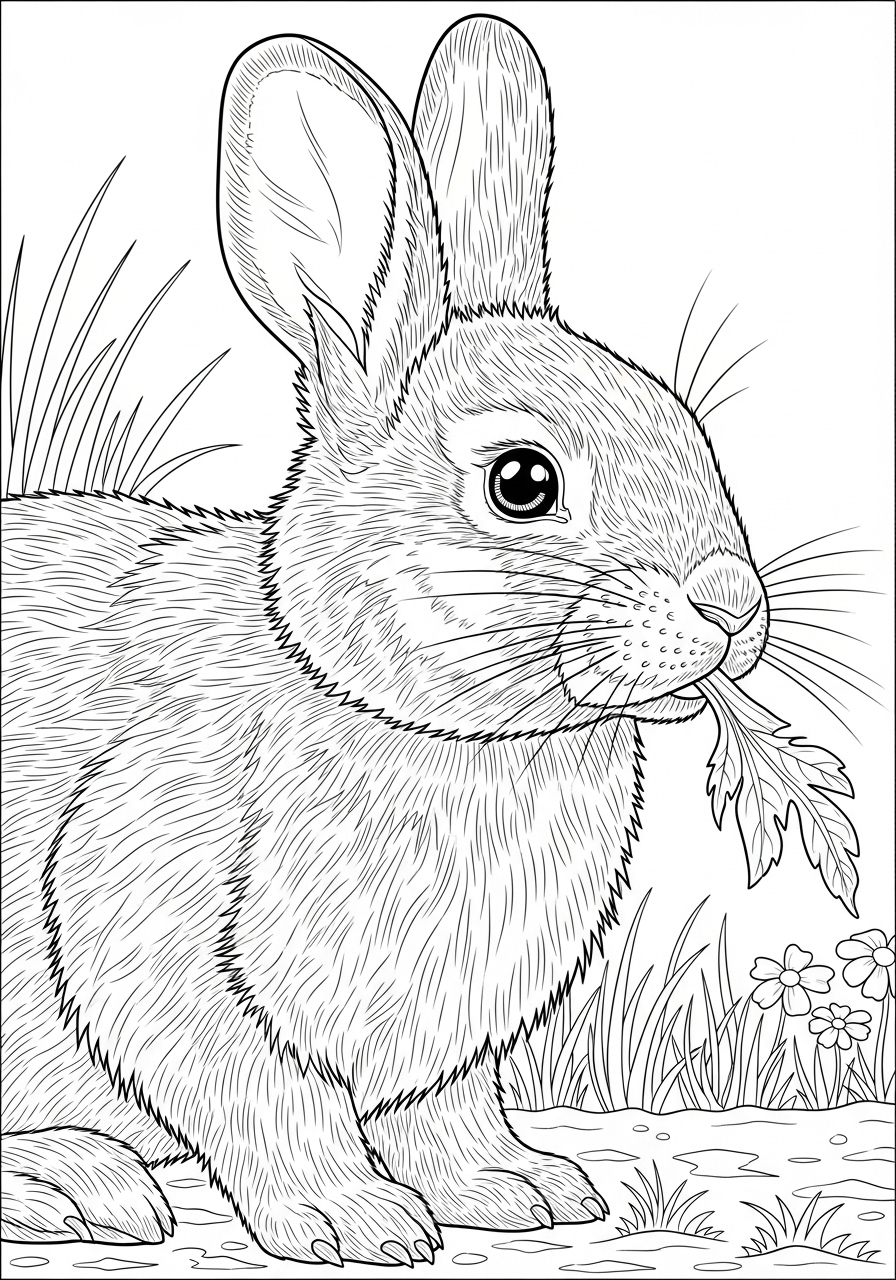 Desenho de Coelho comendo folha para colorir