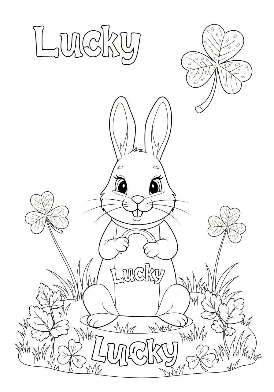 Desenho de Coelho segurando um pote com trevos