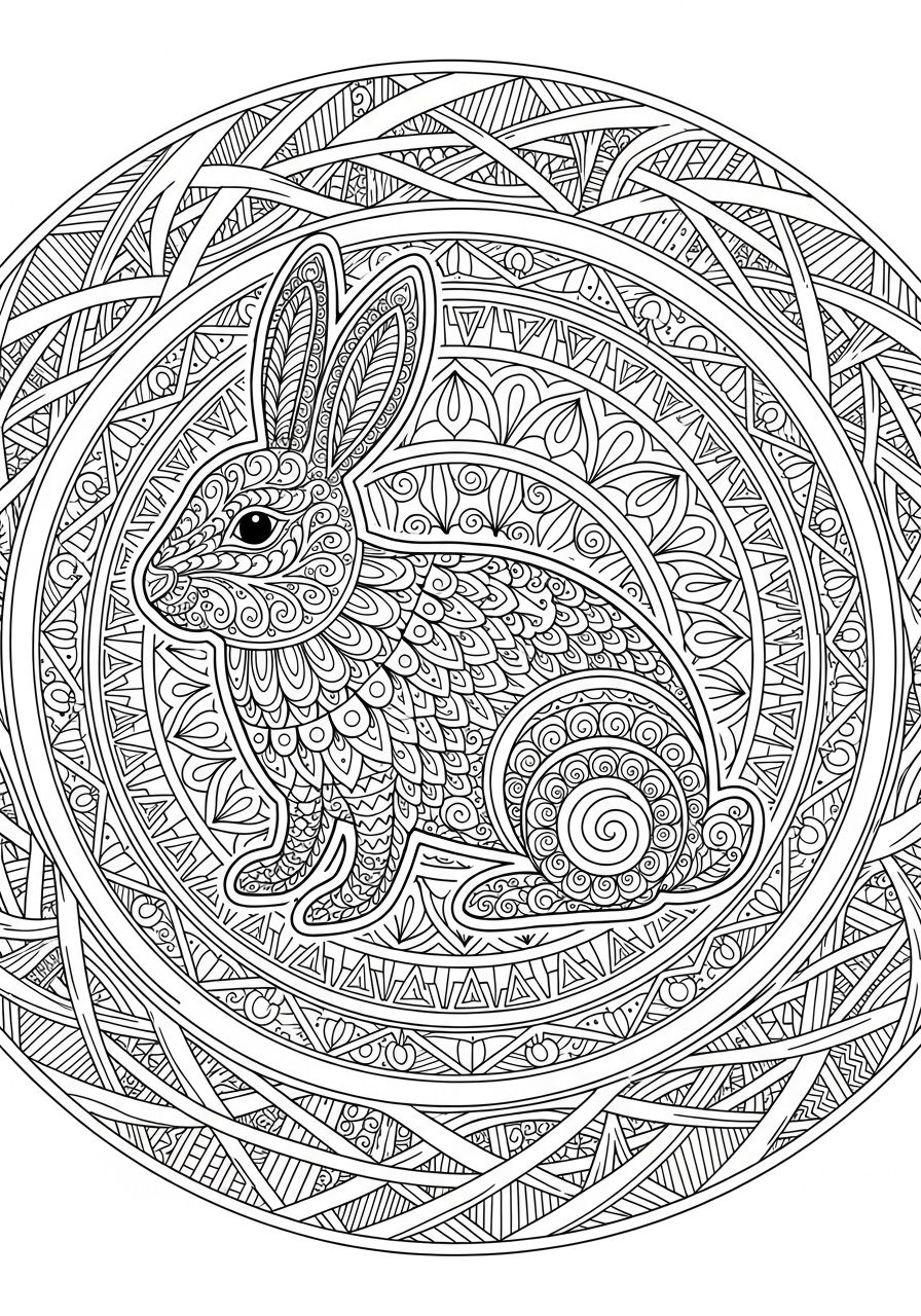 Desenho de Coelho decorado com padrões para colorir