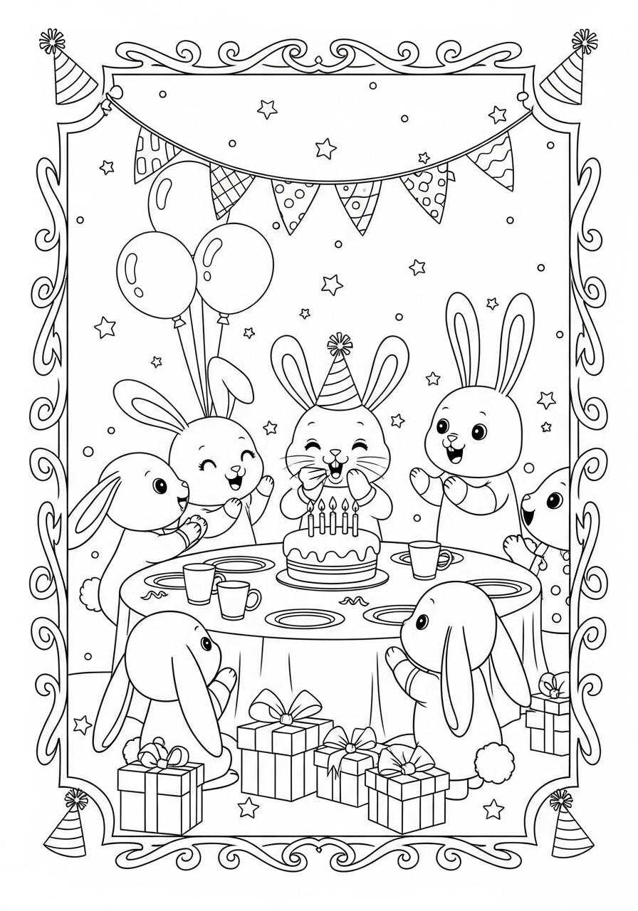 Desenho de Coelhos comemorando festa de aniversário