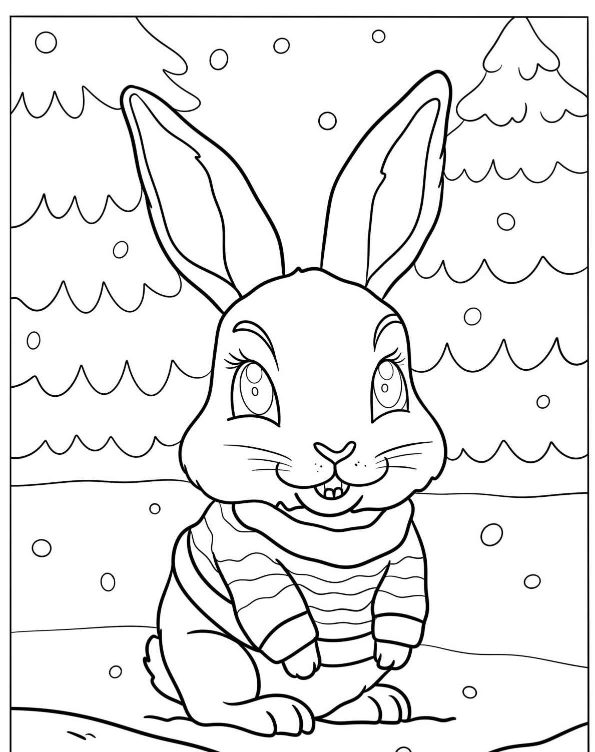 Desenho de Coelho sorridente usando suéter listrado