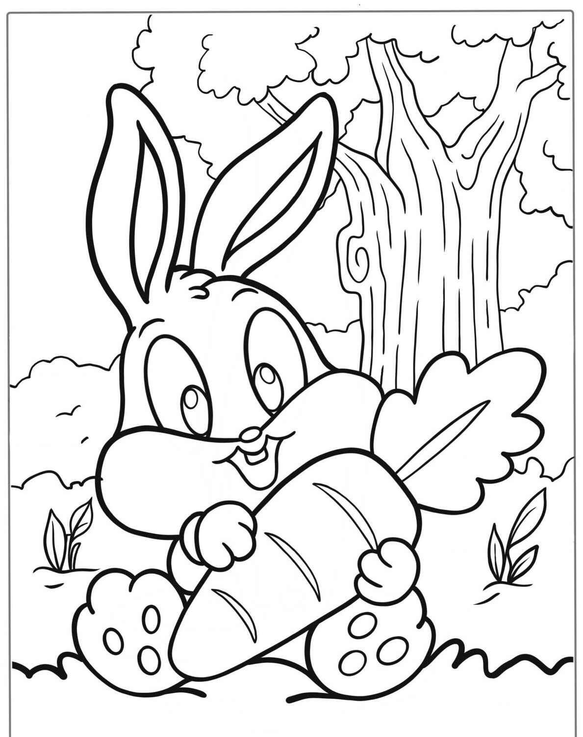 Desenho de Coelho sorridente segurando uma cenoura