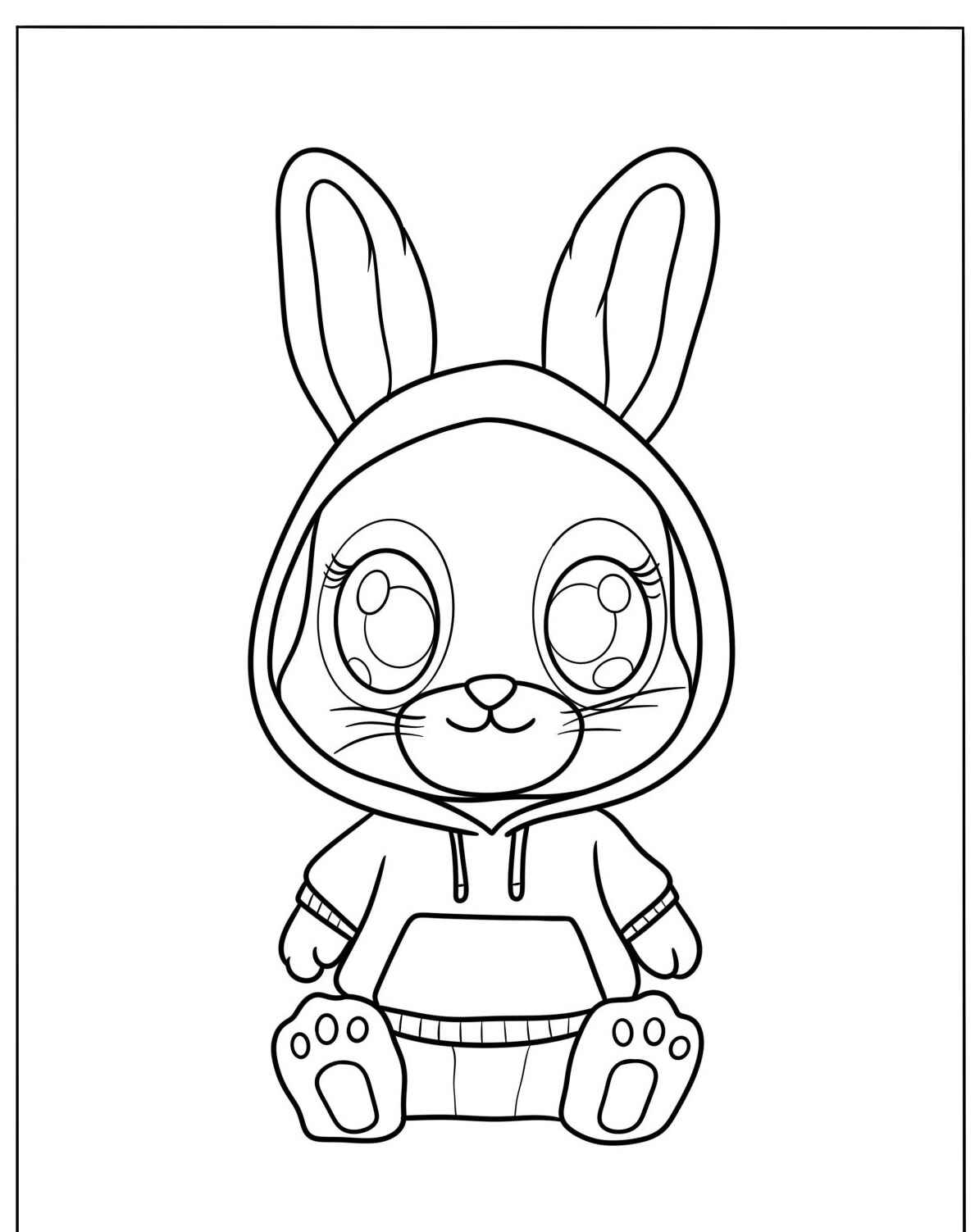 Desenho de Coelho fofo com capuz para colorir