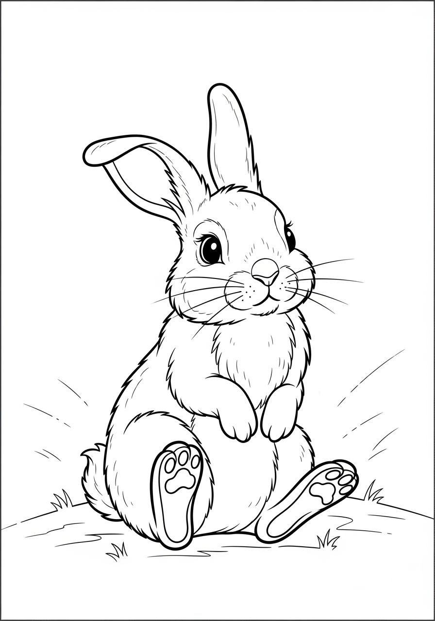 Desenho de Coelho sentado sobre a grama para colorir