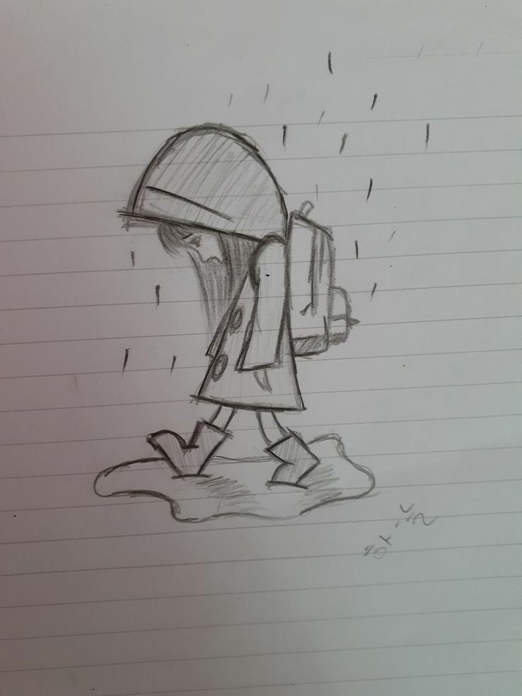 Garota caminhando na chuva com mochila e capa de chuva