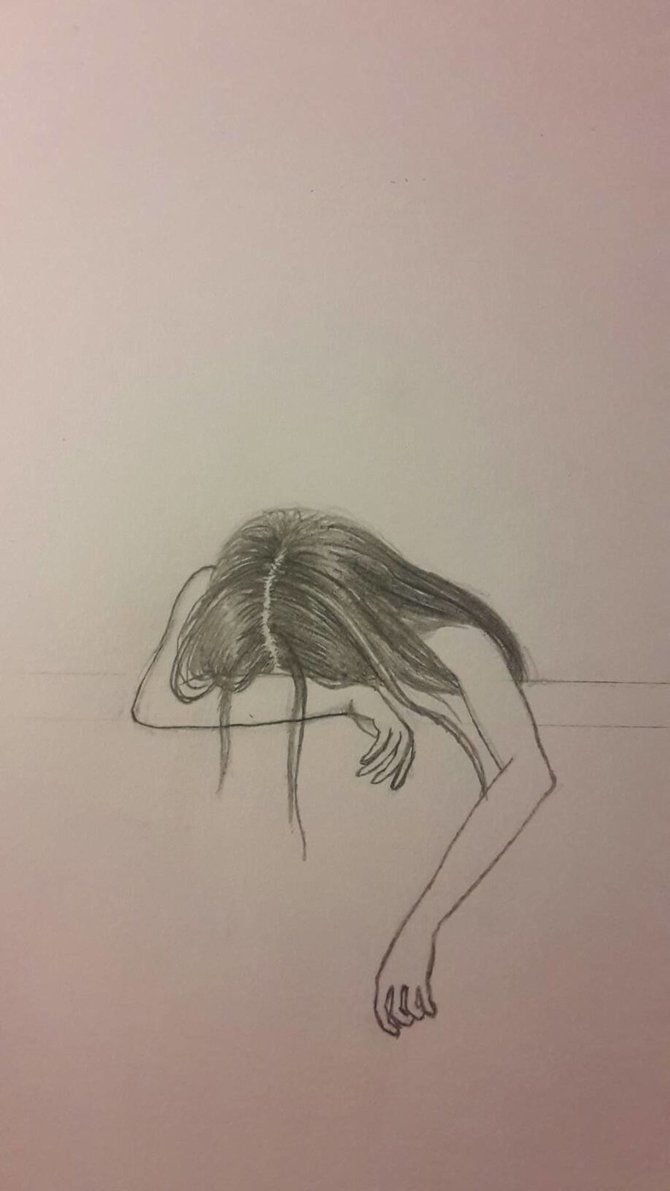 Desenho de figura feminina com cabelo longo apoiada na mesa
