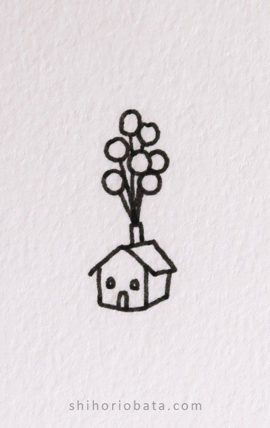 Casa simples com árvore em cima para desenhar no tédio