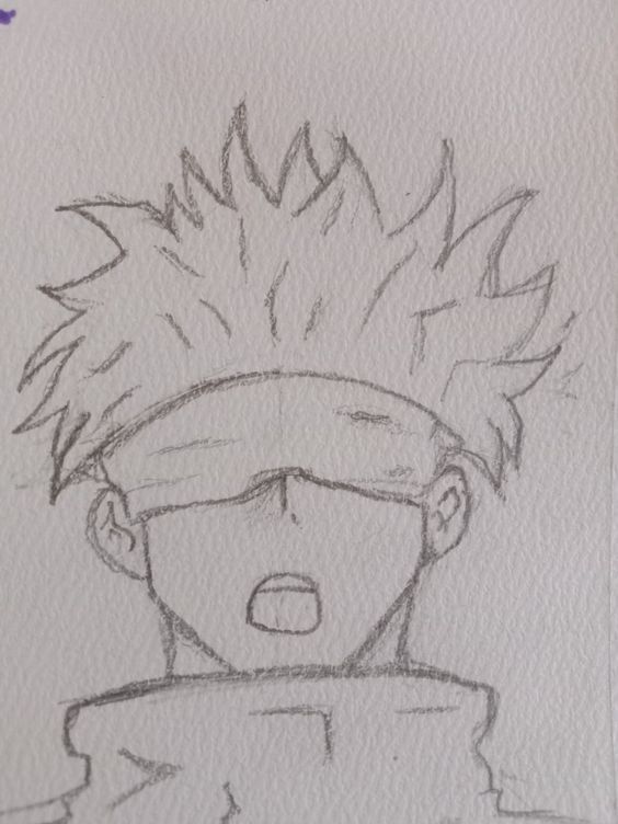 Personagem com cabelo espetado e faixa nos olhos para desenhar