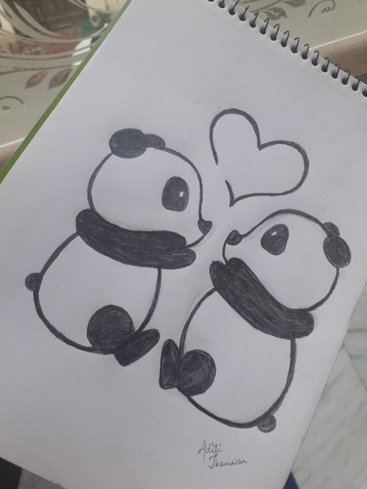 Pandas fofos se olhando com um coração no meio