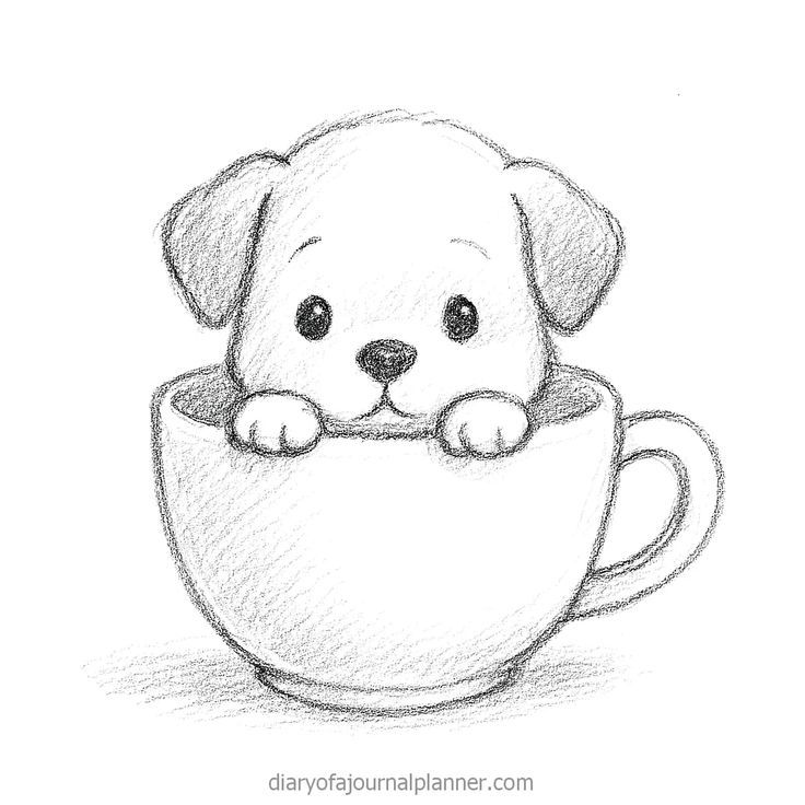 Cachorrinho fofo dentro de uma caneca para desenhar fácil
