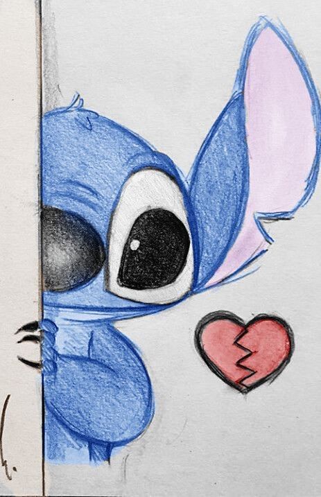 Desenho de personagem fofo escondido com coração partido