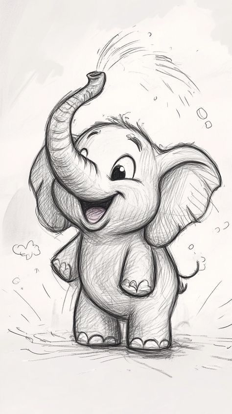 Desenho de um elefante fofo e sorridente para desenhar no tédio