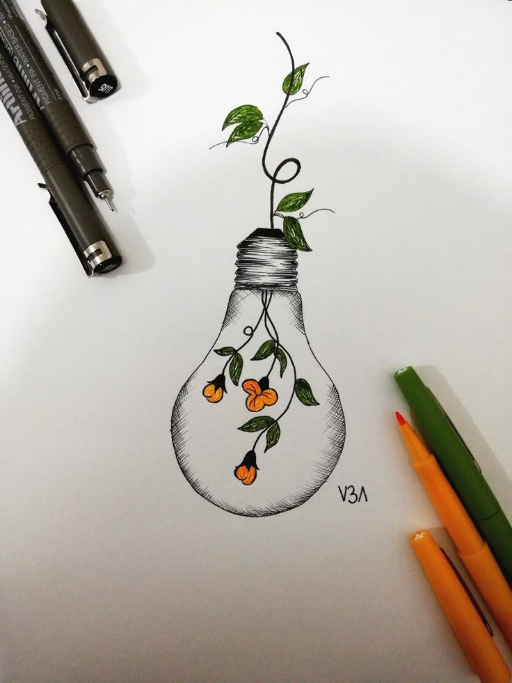 Lâmpada decorada com flores e folhas para desenhar no tédio