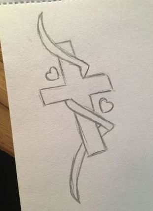 Cruz com laços e corações para desenhar no tédio