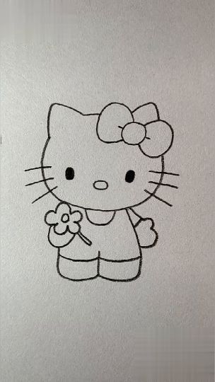 Desenho fofo de gatinha com laço e flor para desenhar