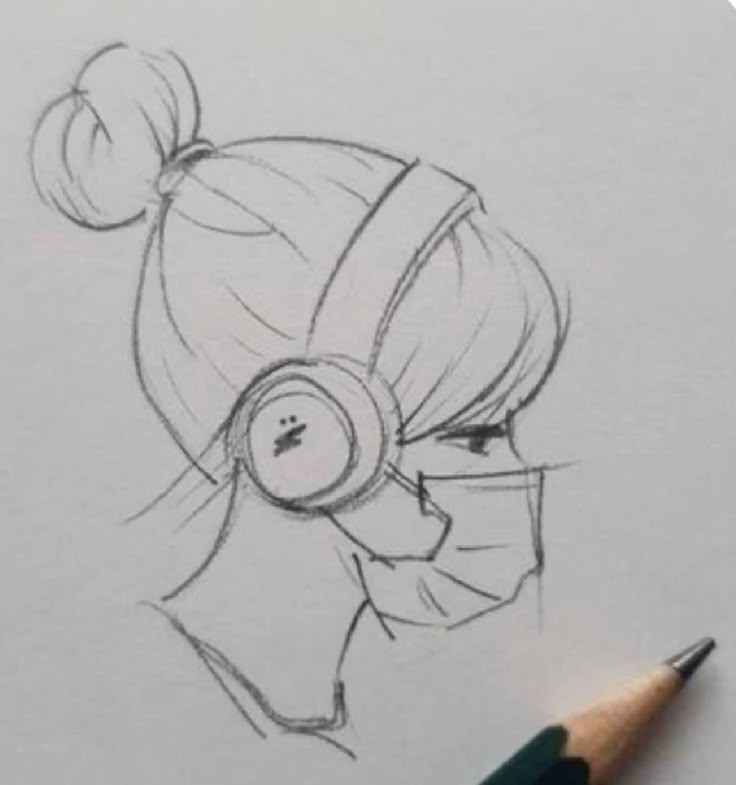Desenho de jovem com fones e máscara para criar no tédio