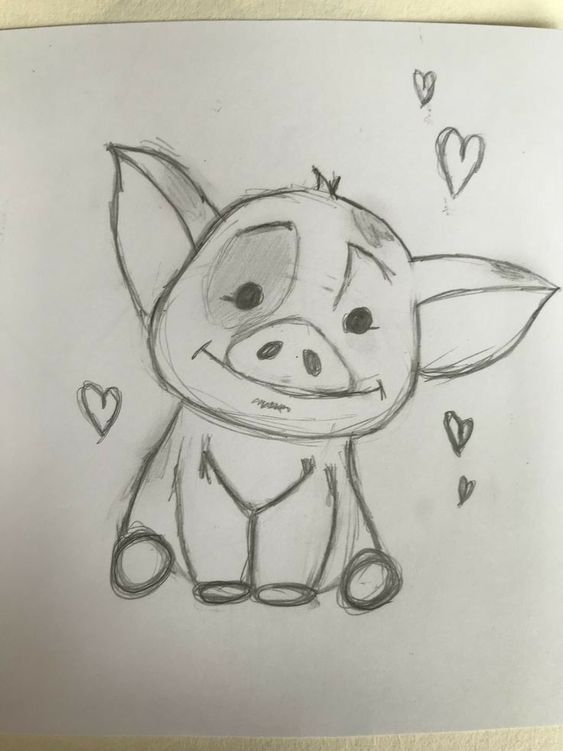 Desenho de um porquinho fofo com corações ao redor