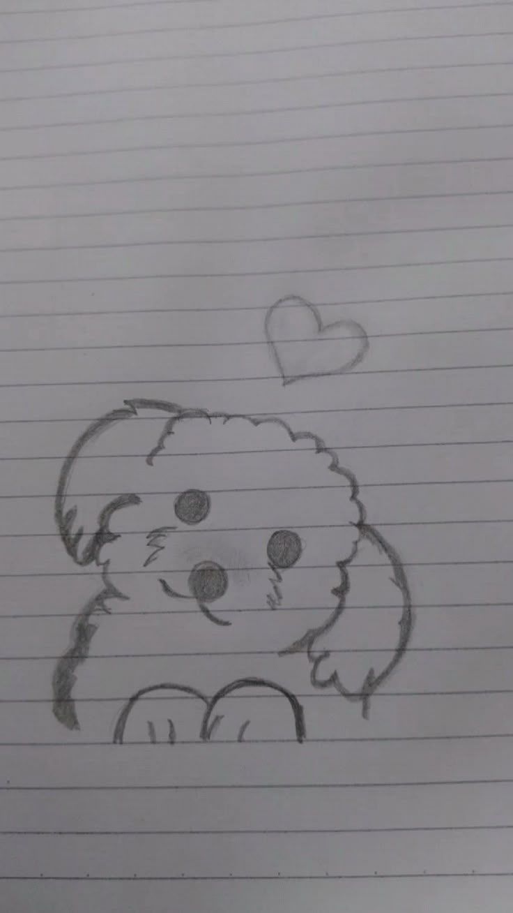 Desenho de um cachorro fofo com um coração acima dele