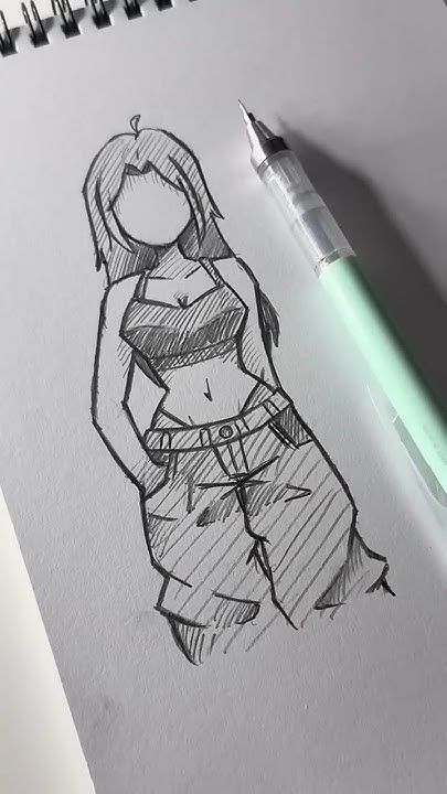 Desenho de figura feminina com cabelo curto e roupas largas