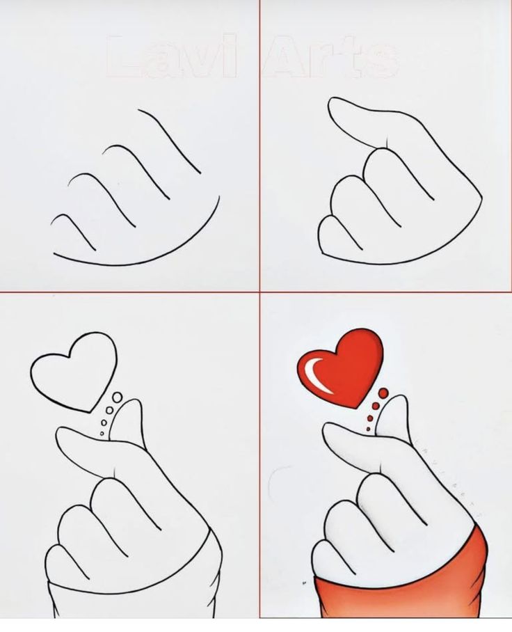 Desenho simples de mãos formando um coração fofo
