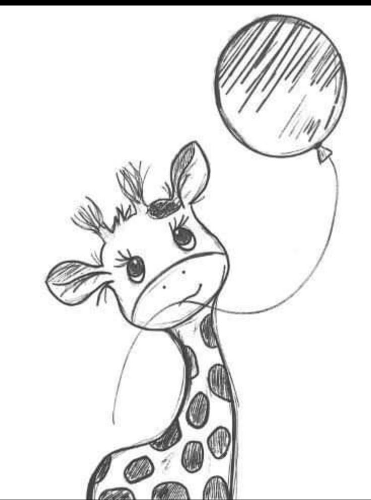 Girafa fofa segurando um balão para desenhar no tédio