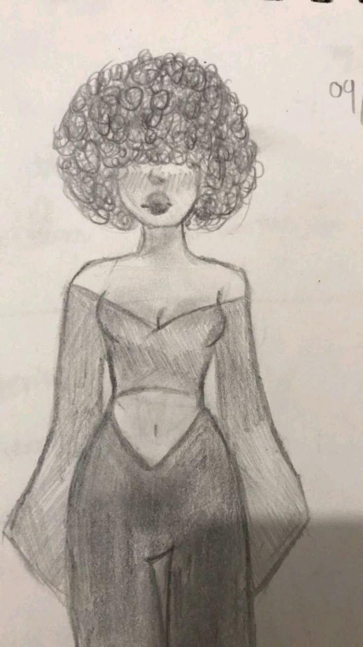 Desenho de mulher com cabelo crespo e blusa de mangas largas