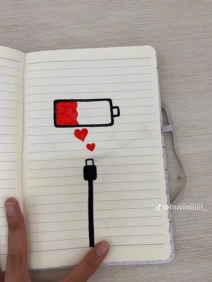 Desenho de bateria quase vazia com corações saindo