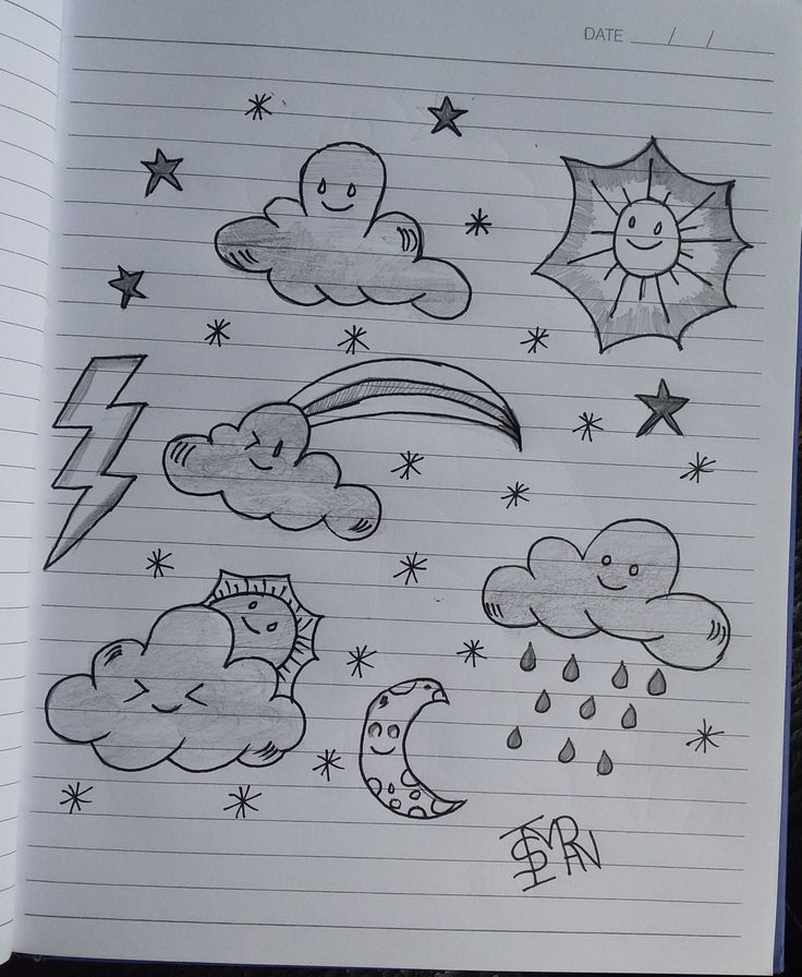 Desenhos de nuvens sol estrelas e outros elementos divertidos