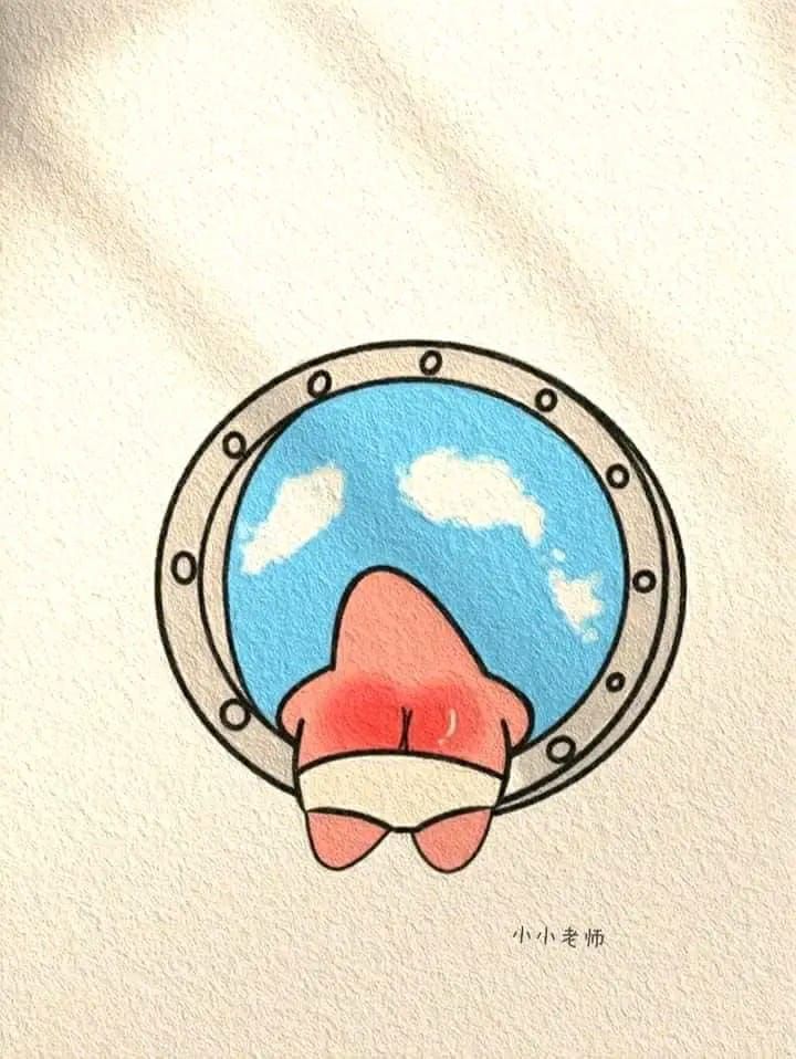 Desenho de personagem com nádegas viradas para o mar