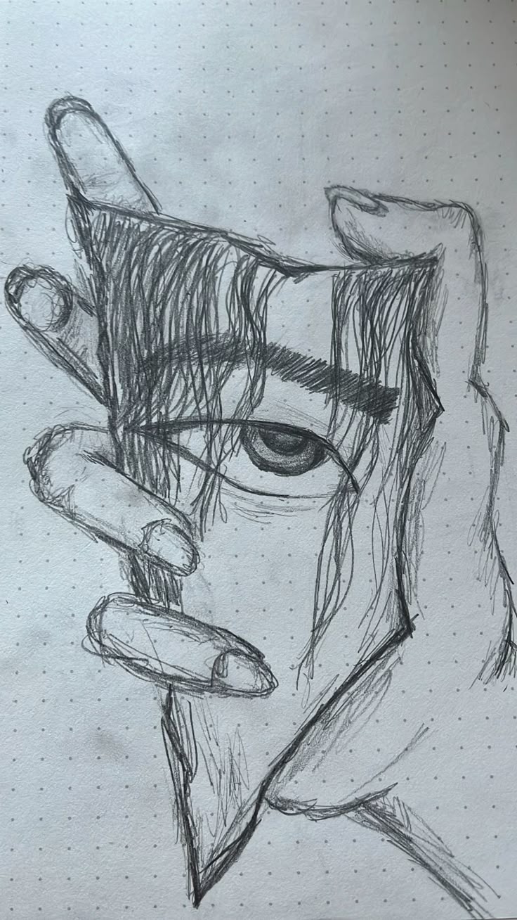 Desenho de uma mão segurando uma folha com um olho