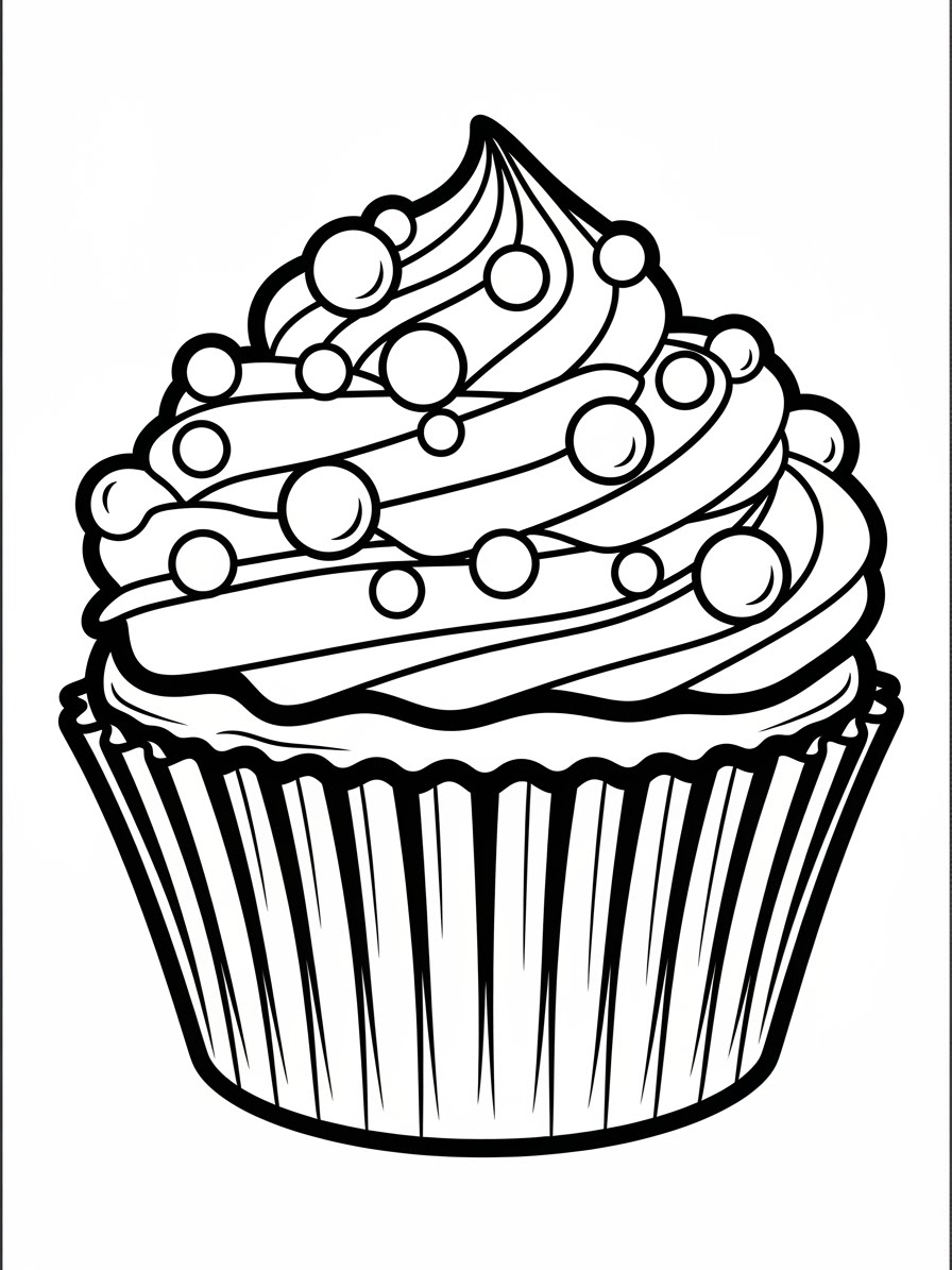Desenho de Comida de Cupcake com cobertura para colorir