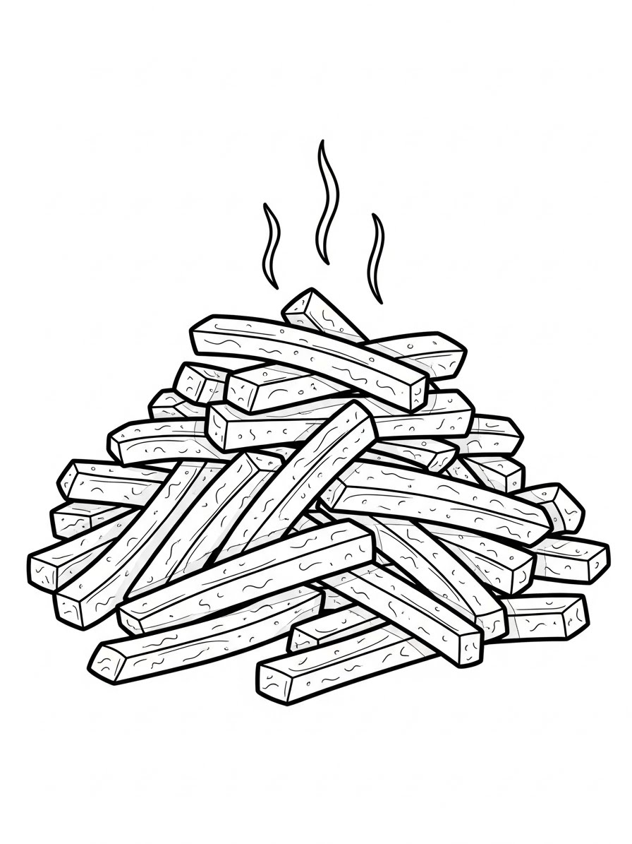 Desenho de Comida com montanha de batatas fritas para colorir