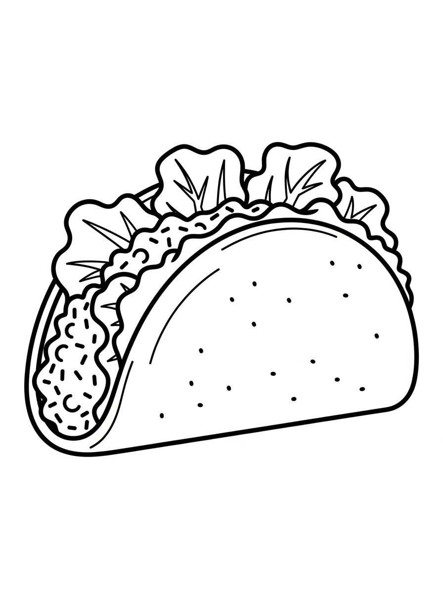 Desenho de Comida com Taco recheado para colorir