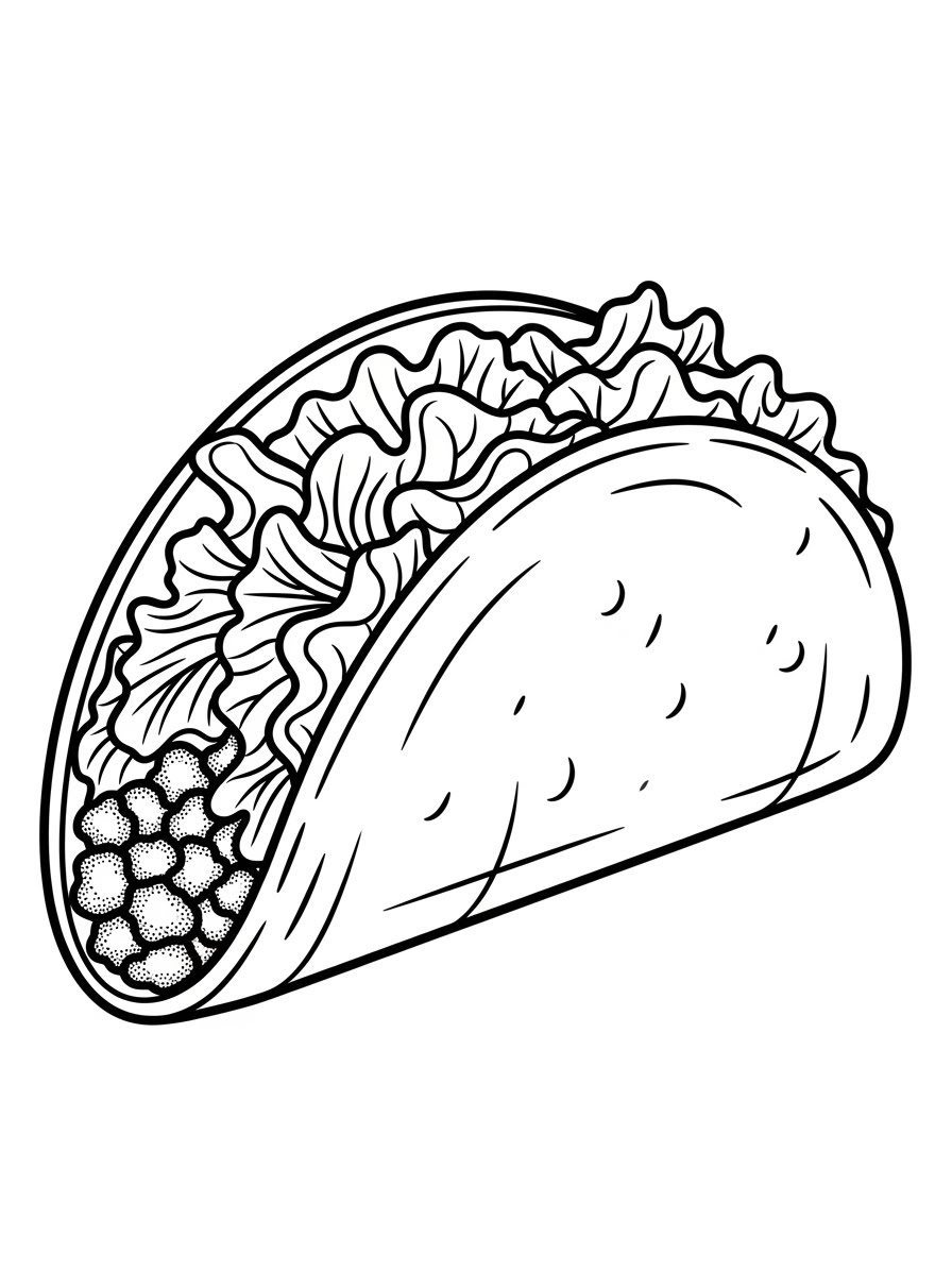 Desenho de Comida com Taco recheado para colorir