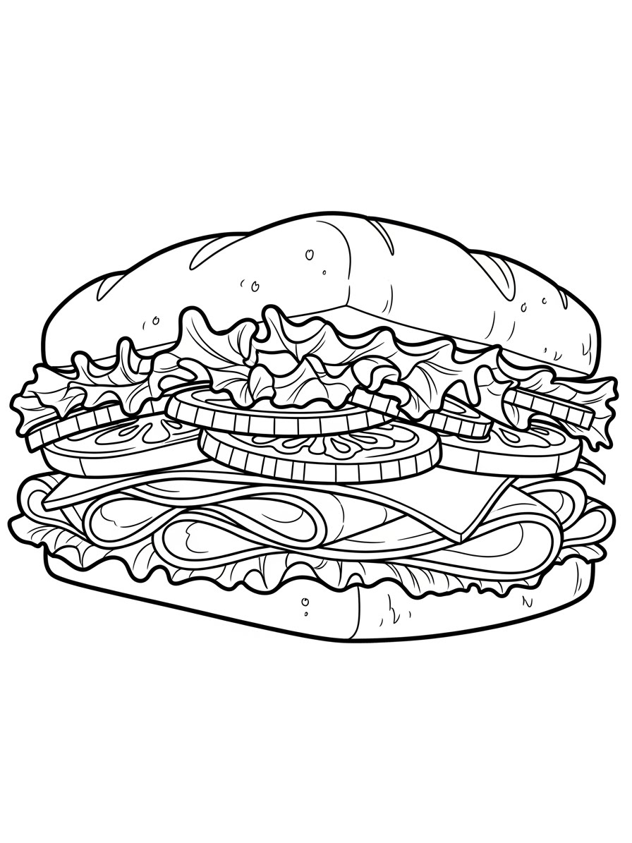 Desenho de Comida com Hambúrguer para colorir
