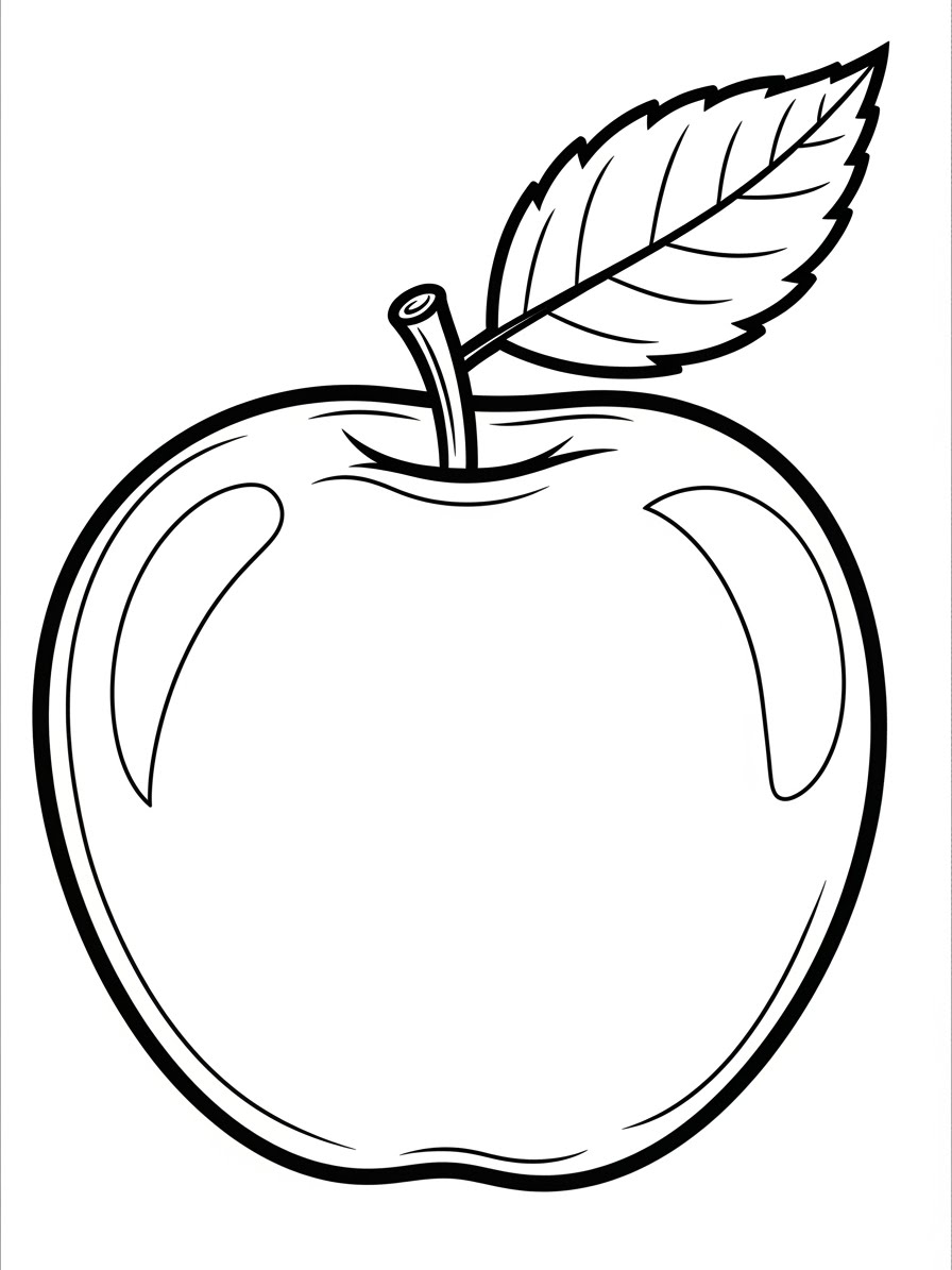 Desenho de Comida com uma maçã e folha para colorir